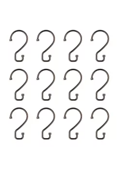 Bath Bliss 12 Pack S-Hook Shower Curtain Rings in Matte Black