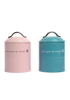 American Pet Supplies I Love You So Much Dog Treat Canister Gift Set (Pink and Blue) -Piper & Wright Sales Belk 742